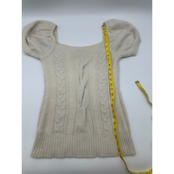 Arden B Angora Blend Women's Blouse Knitted Sz M Square Neck Short Sleeve White - Picture 4 of 6